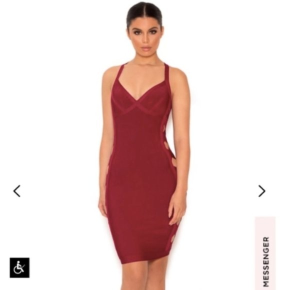 House of CB Dresses & Skirts - House of CB Filina Lattice Side Bandage Dress in Deep Red sz  L